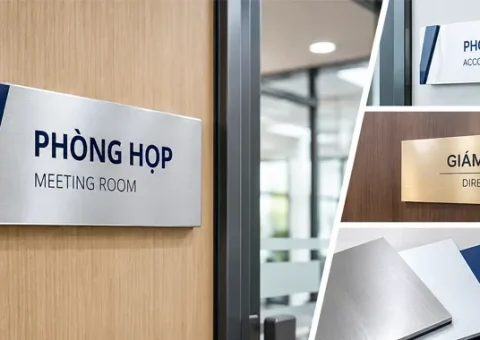 Bảng tên phòng alu là gì? So sánh với mica & inox — công trình thực tế tại TP.HCM