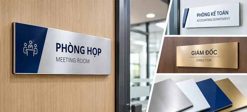 Bảng tên phòng alu là gì? So sánh với mica & inox — công trình thực tế tại TP.HCM